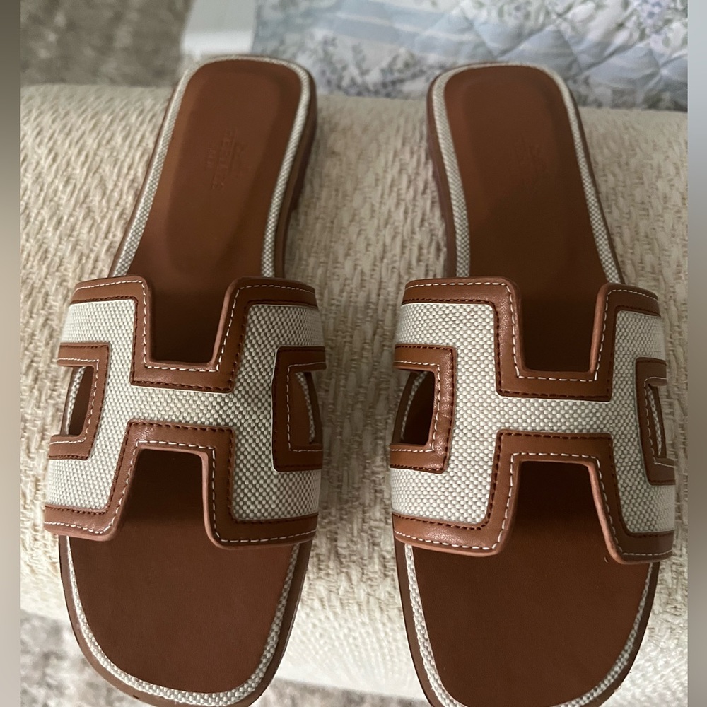 Hermes flat slide sandals size 37